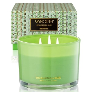 96NORTH - Vela de soja de lujo de eucalipto y salvia, vela grande de 3 mechas, hasta 50 horas de tiempo de combustión, cera de soja 100% natural, regalo de inauguración de la casa para hombres y mujeres