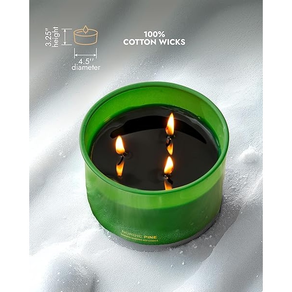 96NORTH Vela de soja de pino de lujo | Vela grande de 3 mechas | Hasta 40 horas de tiempo de combustión | Cera de soja 100% natural | Vela estética relajante de aromaterapia - Image 6
