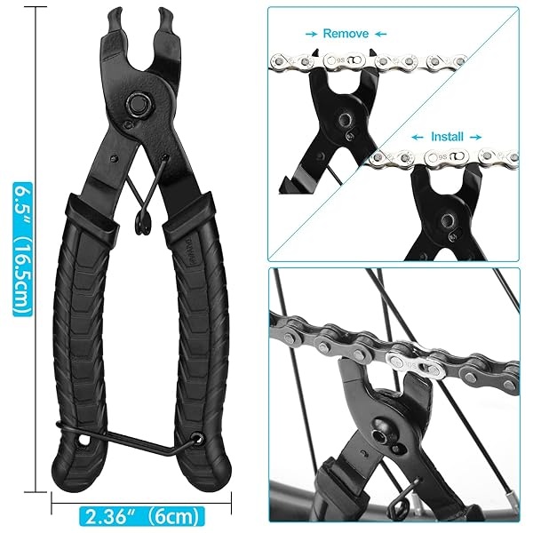 A AKRAF - Alicates de eslabones para bicicleta + herramienta divisora de cadena + verificador de cadena + 3 pares de eslabones que faltan para bicicleta, abridor de eslabones de bicicleta, alicates de cierre de cadena, conector indicador de desgaste (nueva versión) - Image 3