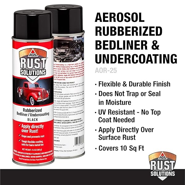 AGS RUST SOLUTIONS - Pintura en aerosol de goma flexible y revestimiento de cama, color negro mate, 14 onzas, encapsulador de óxido, aplicación directa sobre el óxido - Image 5