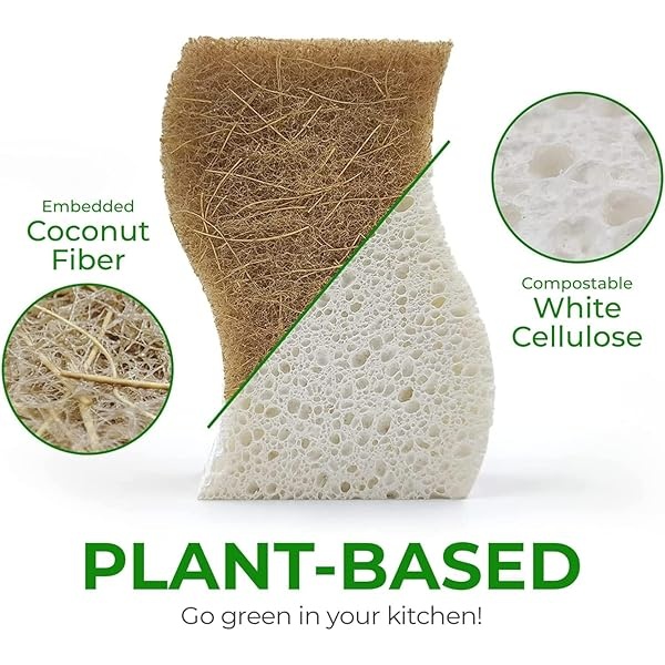 AIRNEX - Paquete de 24 esponjas naturales de cocina, biodegradables, compostables, celulosa y coco, esponjas ecológicas para platos - Image 3