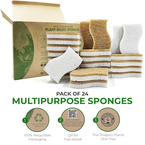 AIRNEX - Paquete de 24 esponjas naturales de cocina, biodegradables, compostables, celulosa y coco, esponjas ecológicas para platos - Image 4