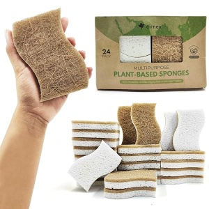 AIRNEX - Paquete de 24 esponjas naturales de cocina, biodegradables, compostables, celulosa y coco, esponjas ecológicas para platos