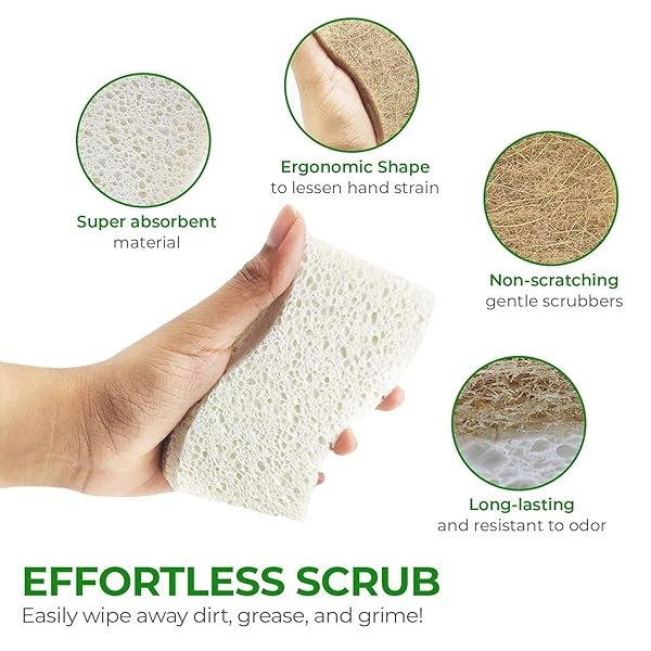 AIRNEX - Paquete de 24 esponjas naturales de cocina, biodegradables, compostables, celulosa y coco, esponjas ecológicas para platos - Image 8