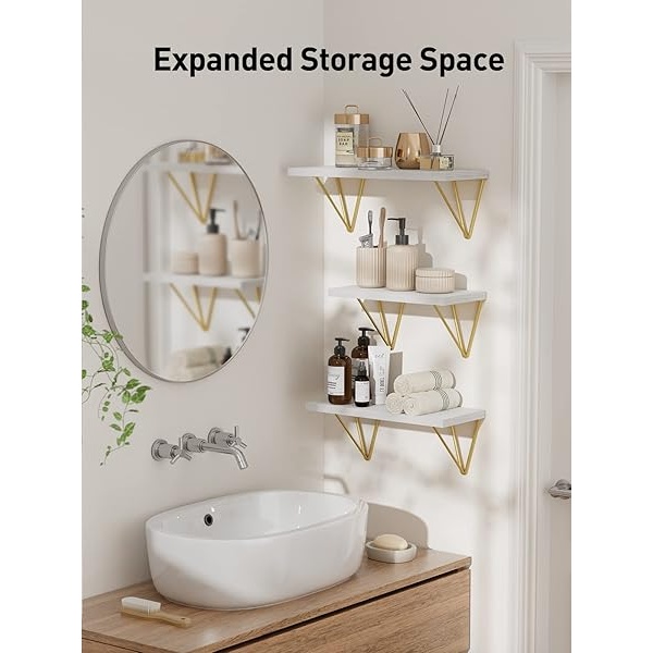 AMADA HOMEFURNISHING AMFS12 - Estantes flotantes, estantes de Pared Blancos para Dormitorio, Sala de Estar, baño, Cocina, estantes para decoración de Pared - Image 5