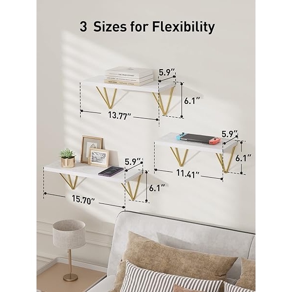 AMADA HOMEFURNISHING AMFS12 - Estantes flotantes, estantes de Pared Blancos para Dormitorio, Sala de Estar, baño, Cocina, estantes para decoración de Pared - Image 8