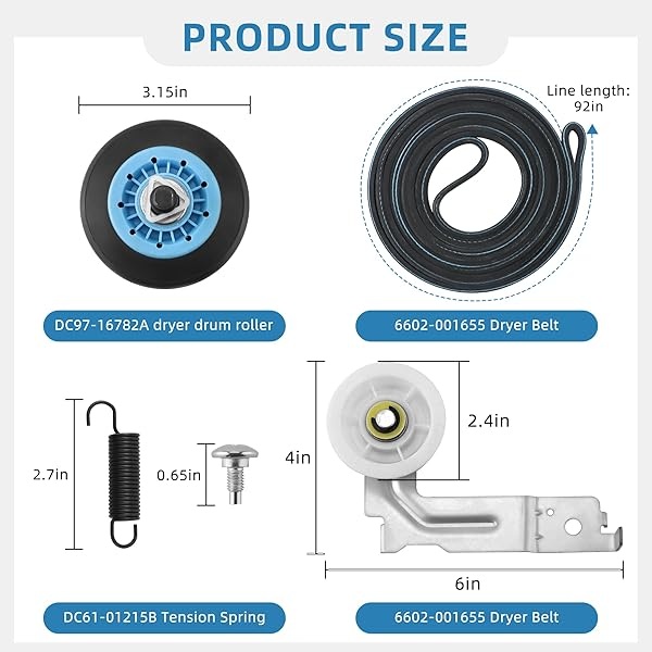 AMI PARTS - Kit de reparación de secadora DC97-16782A - Rodillo de secadora compatible con Samsung DV50K86EV/A3 DV40J3000EW/A2 incluye correa de secadora 6602-001655 DC93-00634A polea loca, con - Image 4