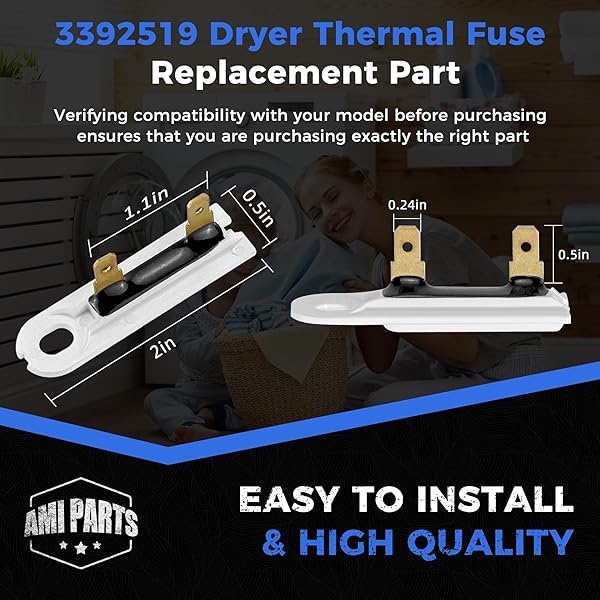 AMI PARTS - Repuesto de fusible térmico de secadora 3392519 para secadoras de hidromasaje y Ken-more - Sustituye a 3388651, 694511, 80005, WP3392519VP (20 piezas) - Image 3