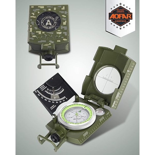 AOFAR - Brújula Militar AF-4074 Camuflaje para Senderismo, avistamiento lensático, Impermeable, Duradero, inclinómetro para Camping, niño scount, Actividades geológicas en Barco - Image 3