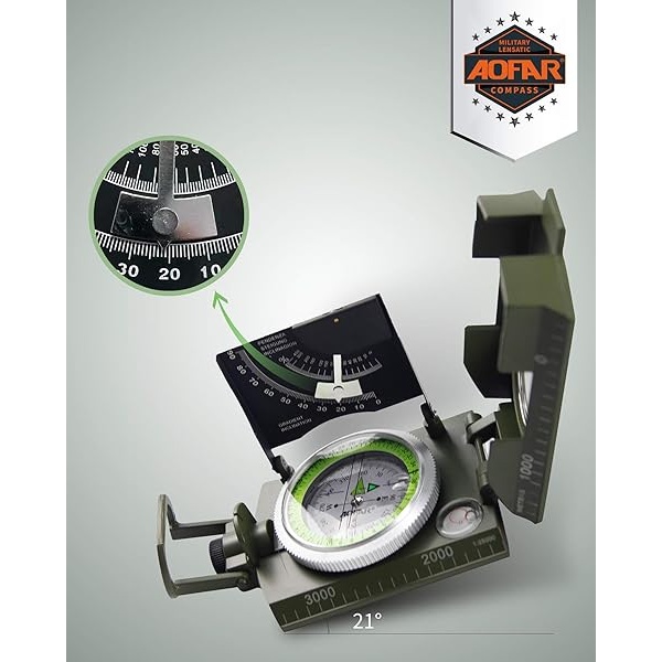 AOFAR - Brújula Militar AF-4074 Camuflaje para Senderismo, avistamiento lensático, Impermeable, Duradero, inclinómetro para Camping, niño scount, Actividades geológicas en Barco - Image 4