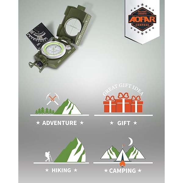 AOFAR - Brújula Militar AF-4074 Camuflaje para Senderismo, avistamiento lensático, Impermeable, Duradero, inclinómetro para Camping, niño scount, Actividades geológicas en Barco - Image 6