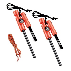 AOFAR Fire Starter AF-381 Fire Steel 5 en 1 para camping, senderismo, caza, mochilero, canotaje, barra de supervivencia de magnesio al aire última intervensión con paracord de fuego, brújula y