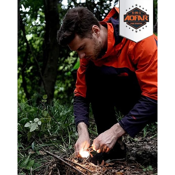 AOFAR Fire Starter AF-381 Fire Steel 5 en 1 para camping, senderismo, caza, mochilero, canotaje, barra de supervivencia de magnesio al aire última intervensión con paracord de fuego, brújula y - Image 6