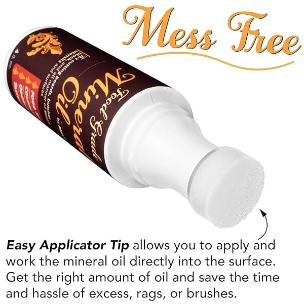 Aceite mineral Easy Applicator para tablas de cortar y todo el cuidado de la madera, grado alimenticio ultrapuro (4 onzas con punta aplicadora de espuma, 4 unidades) fabricado en Estados Unidos - Image 3