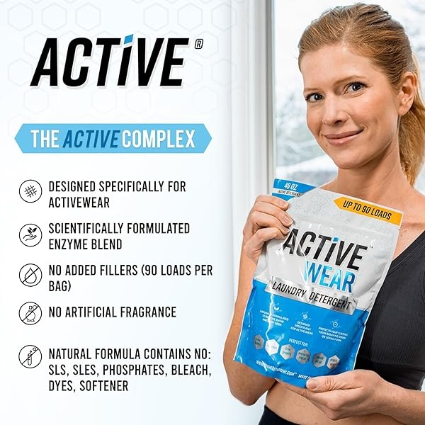 Active Wear Laundry Detergent - Formulated for Sweat and Workout Clothes - Natural Performance Sport-Wash Concentrate - Enzyme Booster Deodorizer - Powder Wash for Activewear Gym Apparel (90 Loads) - Image 3