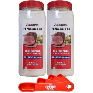 Adolph's Unseasoned Meat Ablandador en polvo, 40 onzas (paquete de 2) con cucharas giratorias por The Cup