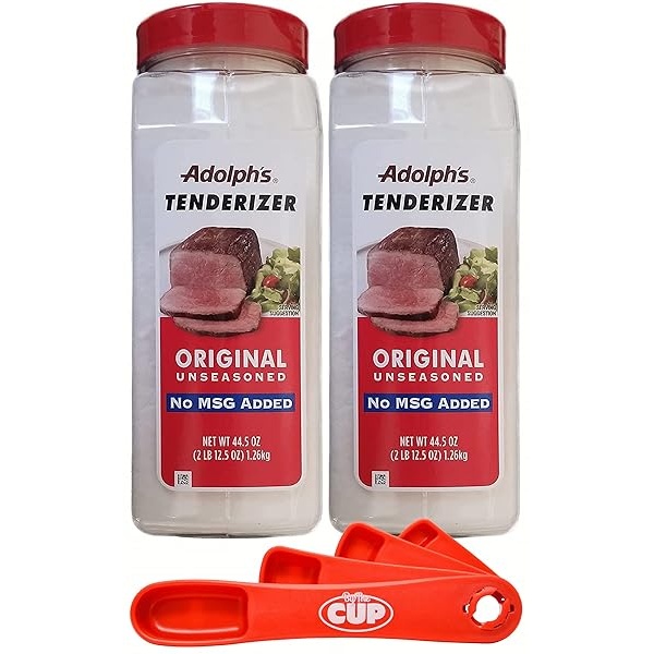 Adolph's Unseasoned Meat Ablandador en polvo, 40 onzas (paquete de 2) con cucharas giratorias por The Cup