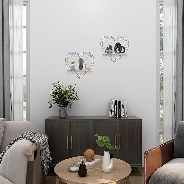 Afuly - Estantería de pared de metal gris flotante, diseño de corazón, estante pequeño, moderno, romántico, estilo de granja, lindo y único, cuarto de bebé, cuarto de baño, recámara, decoración de - Image 3