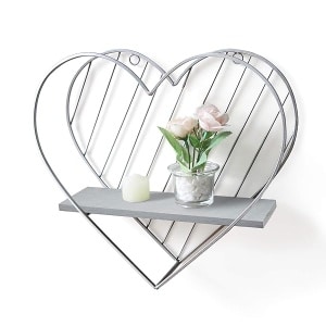 Afuly - Estantería de pared de metal gris flotante, diseño de corazón, estante pequeño, moderno, romántico, estilo de granja, lindo y único, cuarto de bebé, cuarto de baño, recámara, decoración de