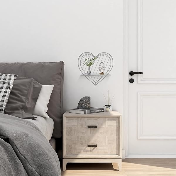Afuly - Estantería de pared de metal gris flotante, diseño de corazón, estante pequeño, moderno, romántico, estilo de granja, lindo y único, cuarto de bebé, cuarto de baño, recámara, decoración de - Image 7