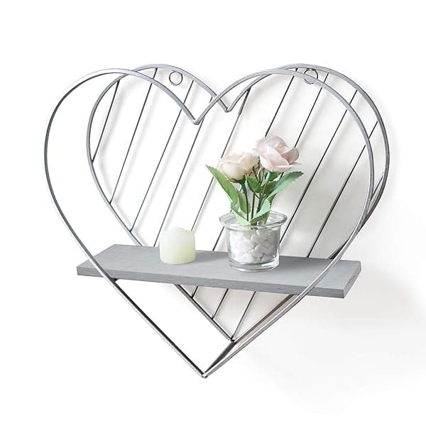 Afuly - Estantería de pared de metal gris flotante, diseño de corazón, estante pequeño, moderno, romántico, estilo de granja, lindo y único, cuarto de bebé, cuarto de baño, recámara, decoración de