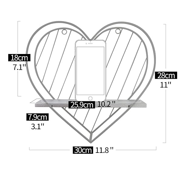 Afuly - Estantería de pared de metal gris flotante, diseño de corazón, estante pequeño, moderno, romántico, estilo de granja, lindo y único, cuarto de bebé, cuarto de baño, recámara, decoración de - Image 10