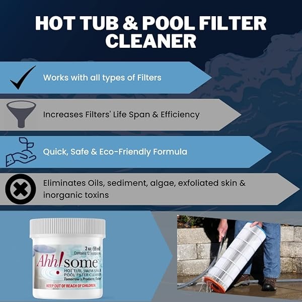 Ahh-Some Limpiador de cartuchos de filtro de spa y piscina, filtros de bañera de hidromasaje y solución de remojo de cartuchos, funciona muy bien en filtros de arena, mejora la eficiencia del filtro de bañera, limpieza de 6 meses en un solo recipiente - Image 4