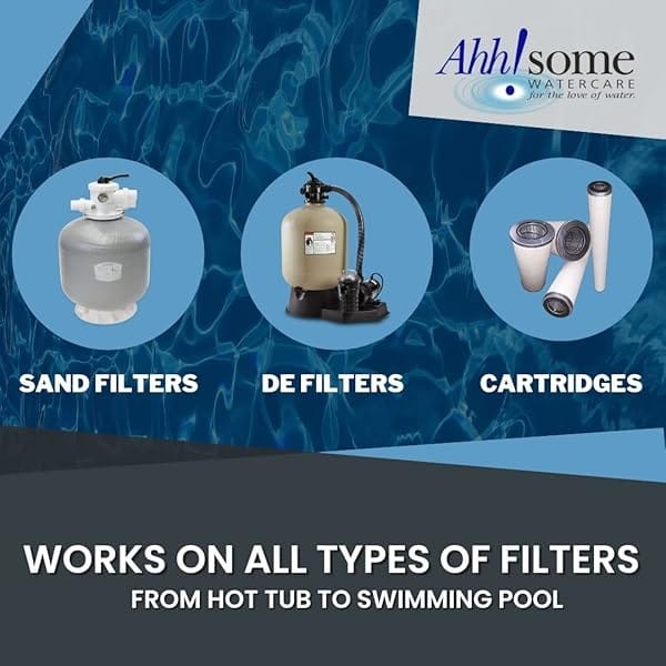 Ahh-Some Limpiador de cartuchos de filtro de spa y piscina, filtros de bañera de hidromasaje y solución de remojo de cartuchos, funciona muy bien en filtros de arena, mejora la eficiencia del filtro de bañera, limpieza de 6 meses en un solo recipiente - Image 5