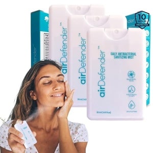 Airdefender - Spray antibacteriano de tamaño de viaje – 24 horas de protección contra gérmenes para cara, cuerpo, spray desinfectante de manos, desodorante natural sin alcohol, botella nano niebla