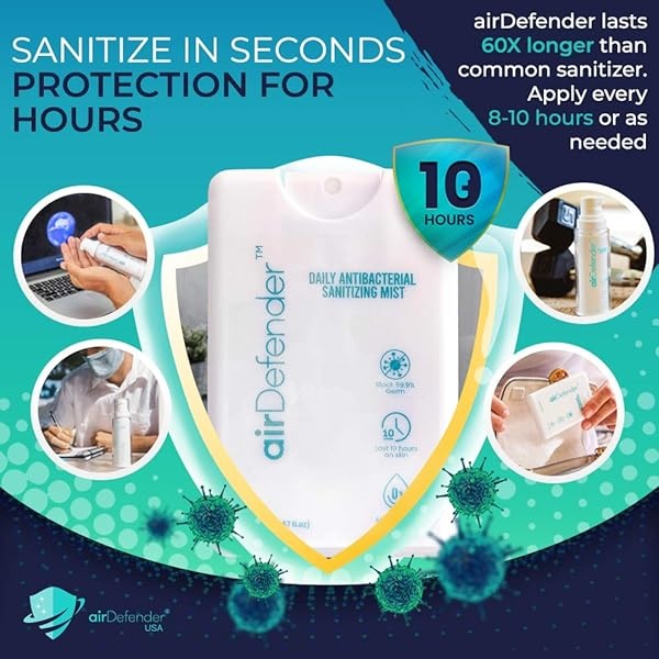 Airdefender - Spray antibacteriano de tamaño de viaje – 24 horas de protección contra gérmenes para cara, cuerpo, spray desinfectante de manos, desodorante natural sin alcohol, botella nano niebla - Image 7