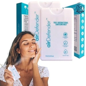 Airdefender - Spray antibacteriano de tamaño de viaje – 24 horas de protección contra gérmenes para cara, cuerpo, spray desinfectante de manos, desodorante natural sin alcohol, botella nano niebla