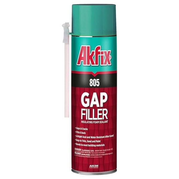 Akfix 805 Gap Filler sellador de espuma expandible (1 x 12 Oz. ) - Lata de aislamiento de espuma en aerosol de huecos y grietas, sellador impermeable con pajita, espuma expandible de poliuretano para