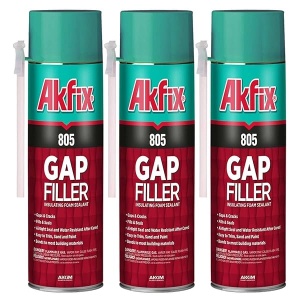 Akfix 805 Gap Filler sellador de espuma expandible (3 x 12 Oz. ) - Lata de aislamiento de espuma en aerosol de huecos y grietas, sellador impermeable con pajita, espuma expandible de poliuretano para