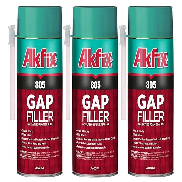 Akfix 805 Gap Filler sellador de espuma expandible (3 x 12 Oz. ) - Lata de aislamiento de espuma en aerosol de huecos y grietas, sellador impermeable con pajita, espuma expandible de poliuretano para