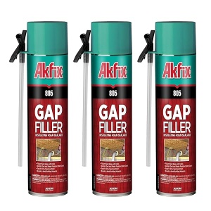 Akfix 805 - Sellador de espuma expandible de relleno de huecos (3 x 9 onzas) - Lata de aislamiento de espuma en aerosol de huecos y grietas, sellador impermeable con pajilla, espuma expandible de