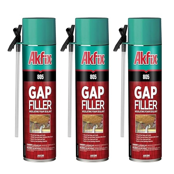 Akfix 805 - Sellador de espuma expandible de relleno de huecos (3 x 9 onzas) - Lata de aislamiento de espuma en aerosol de huecos y grietas, sellador impermeable con pajilla, espuma expandible de