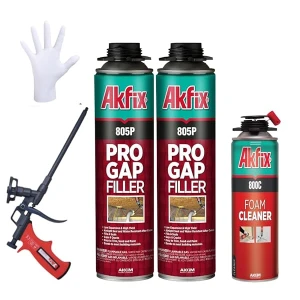 Akfix 805P PRO - Kit de llenado de huecos para ventanas y puertas, sellador de espuma aislante, relleno de espuma expansible, espuma de baja expansión para aislamiento acústico y térmico, uso de