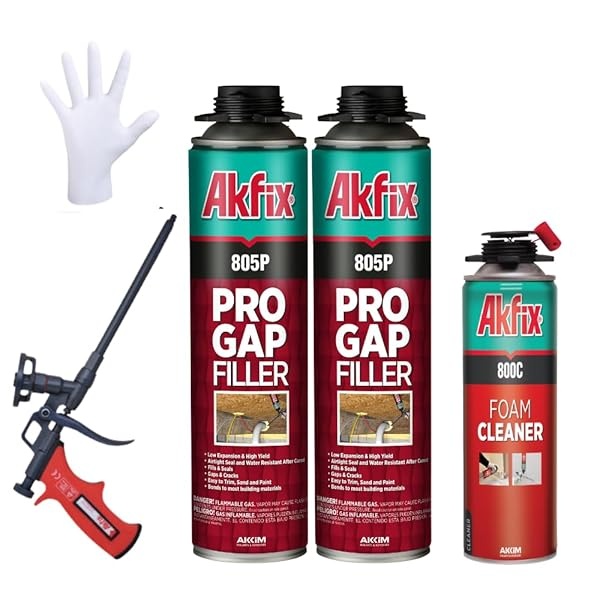 Akfix 805P PRO - Kit de llenado de huecos para ventanas y puertas, sellador de espuma aislante, relleno de espuma expansible, espuma de baja expansión para aislamiento acústico y térmico, uso de