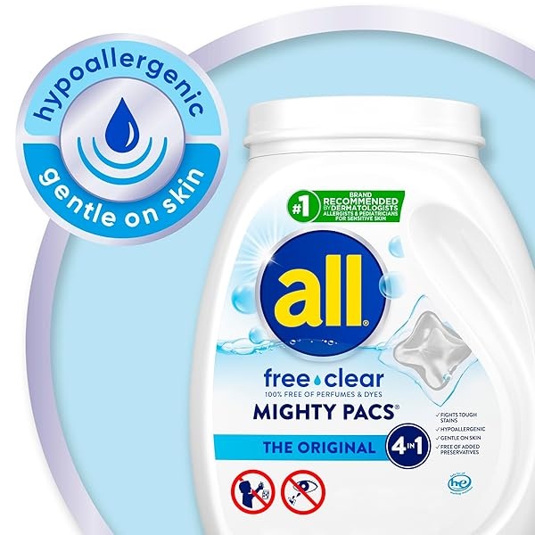 All Mighty Pacs with stainlifters free clear Laundry Detergent, Free Clear for Sensitive Skin, 66 Count - (Pack of 2) - Image 7