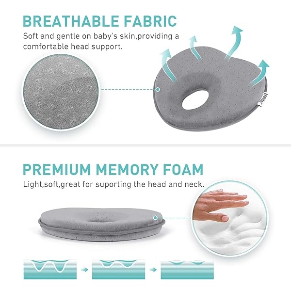 Almohada de bebé para recién nacido, cabeza plana que evita la espuma viscoelástica 3D que puede soportar la cabeza y la almohada del cuello, almohada moldeadora de la cabeza, forma de corazón 0-12 meses - Image 4