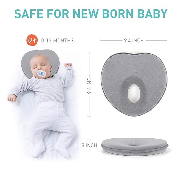 Almohada de bebé para recién nacido, cabeza plana que evita la espuma viscoelástica 3D que puede soportar la cabeza y la almohada del cuello, almohada moldeadora de la cabeza, forma de corazón 0-12 meses - Image 5