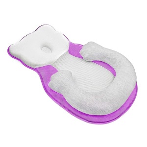 Almohada unisex para recién nacido, diseño de oso cómodo, para recién nacido, nido, portátil, para acurrucar, colchón para evitar la cabeza plana, soporte para la cabeza para recién nacidos de 0 a 6 meses, color morado