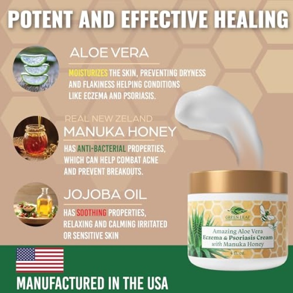 Amazing Aloe Vera Eczema and Psoriasis Cream with Manuka Honey by Green Leaf Naturals - 4 oz - Image 4