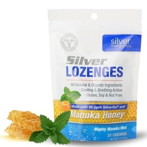 American Biotech Labs - Silver Biotics - Pastillas coloidales plateadas - Fabricado con tecnología Silversol de 60 ppm y fabricado con la mejor manuka de miel - Bolsa de 21 unidades