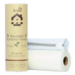 Anjia Toallas de bambú reutilizables originales – 50 hojas, bolsa de lavado incluida, ideal como toalla de papel de cocina, paño facial, servilletas de papel, paño de limpieza y trapos para platos, reemplazo de toallas de papel a granel