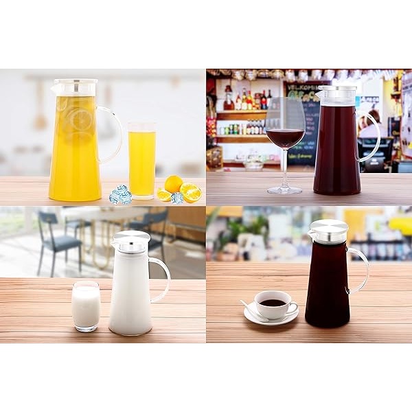 Apexstone Jarra de agua de vidrio de 1.5 litros con tapa y asa, jarra de jugo, jarra de agua fría, jarra de vidrio resistente al calor con tapa para té, jugo, leche, bebidas frías o calientes - Image 4