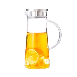 Apexstone Jarra de agua de vidrio de 1.5 litros con tapa y asa, jarra de jugo, jarra de agua fría, jarra de vidrio resistente al calor con tapa para té, jugo, leche, bebidas frías o calientes
