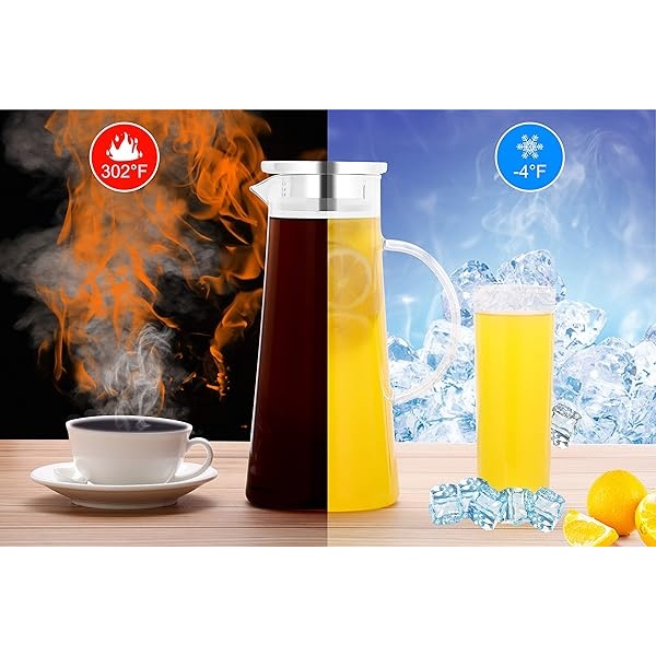 Apexstone Jarra de agua de vidrio de 1.5 litros con tapa y asa, jarra de jugo, jarra de agua fría, jarra de vidrio resistente al calor con tapa para té, jugo, leche, bebidas frías o calientes - Image 5