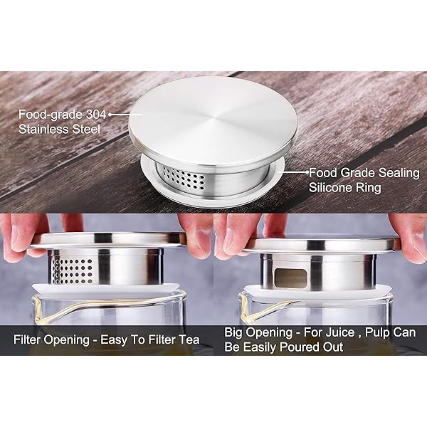 Apexstone Jarra de agua de vidrio de 1.5 litros con tapa y asa, jarra de jugo, jarra de agua fría, jarra de vidrio resistente al calor con tapa para té, jugo, leche, bebidas frías o calientes - Image 6