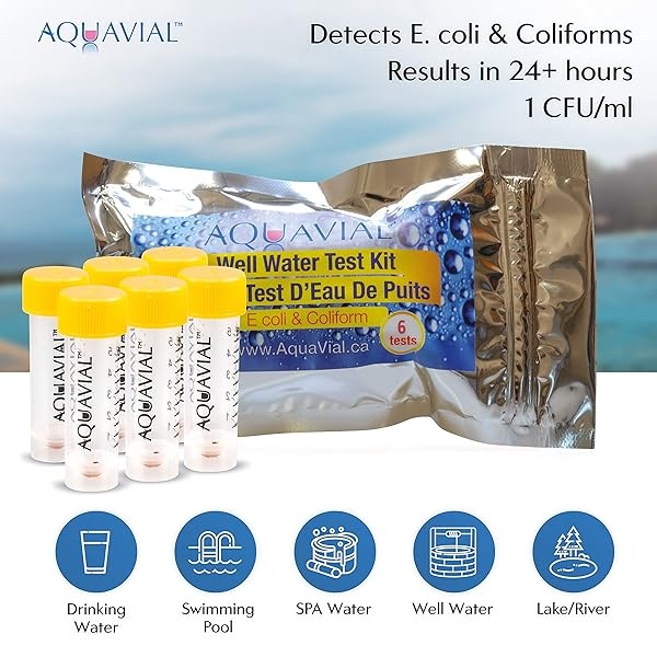 AquaVial - Kit de prueba de agua, 6 unidades E Coli y kit de prueba de agua coliforme para agua potable, piscina, estanque, lago pozo, probador de bacterias de calidad - Image 3
